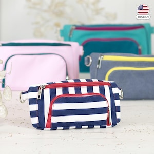 Hugo Fanny Pack pattern PDF and tutorial, 4 sizes, bum bag, travel bag pattern, waist pack pattern, belt bag pattern - t024