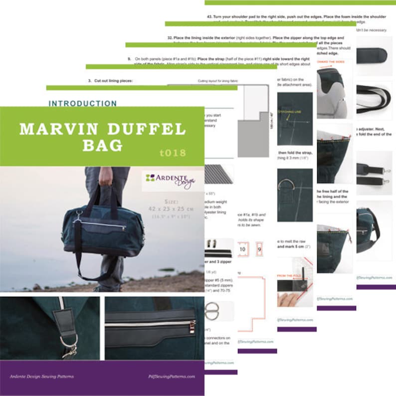 Marvin duffel bag sewing pattern and tutorial, large weekender bag or gym bag pdf pattern t018 EN image 2