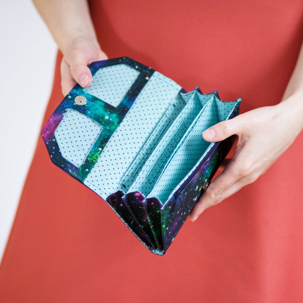 Accordion wallet pattern and tutorial, clutch wallet sewing pattern - instant download - p004 EN