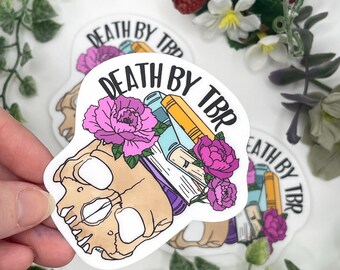 Death by TBR Sticker, Bookish Skull & Flowers