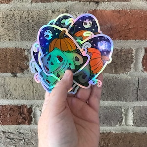 Spooky Bulbasaur Sticker / Halloween Pumpkin Bulbasaur Sticker / Holographic Poke Sticker / Vinyl Sticker