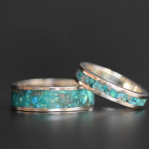 Crushed Turquoise Sterling Silver Unisex Inlay Ring
