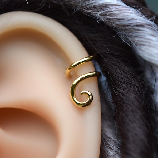 Gold Vermeil Helix Earring: 18ct Gold Over Sterling Silver, Tribal Spiral Cartilage Piercing