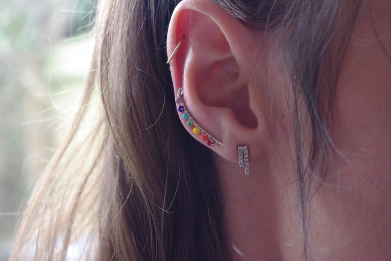 Chakra Ear Climbers Sterling Silver Climbers Gemstone Chakra Cuffs Amethyst Ear Crawlers Lapis Lazuli Cuffs Quartzite Climber Earrings