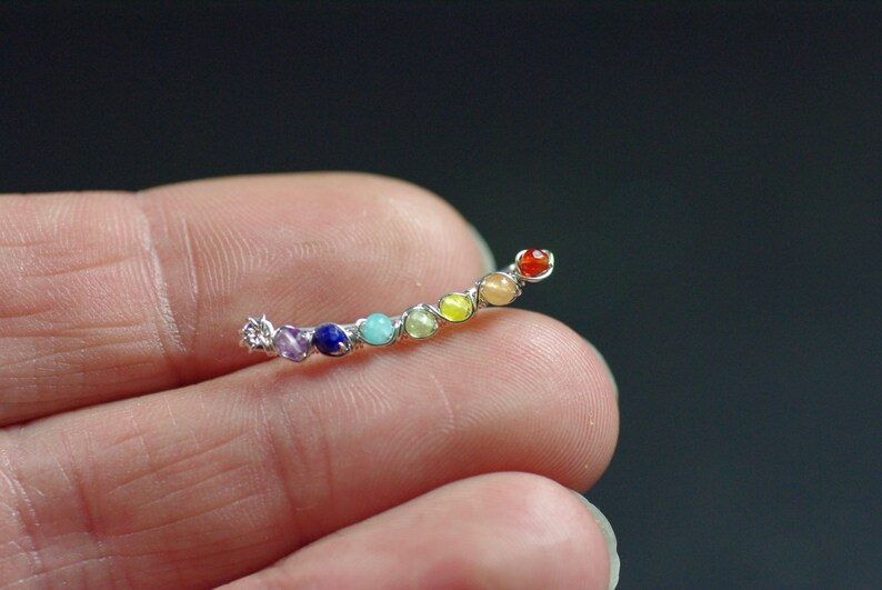 Chakra Ear Climbers Sterling Silver Climbers Gemstone Chakra Cuffs Amethyst Ear Crawlers Lapis Lazuli Cuffs Quartzite Climber Earrings