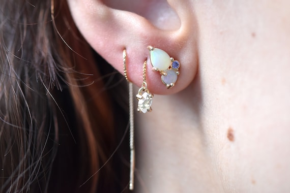 Opal Butterfly Wing Studs: 9ct Solid Gold Earscape Earrings, Dainty October Birthstone Jewellery