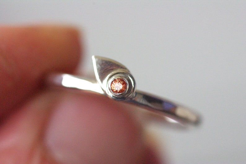Orange Sapphire Ring Silver Petal Ring Hammered Ring Band Deep Orange Sapphire Sterling Silver Ring September Birthstone Ring