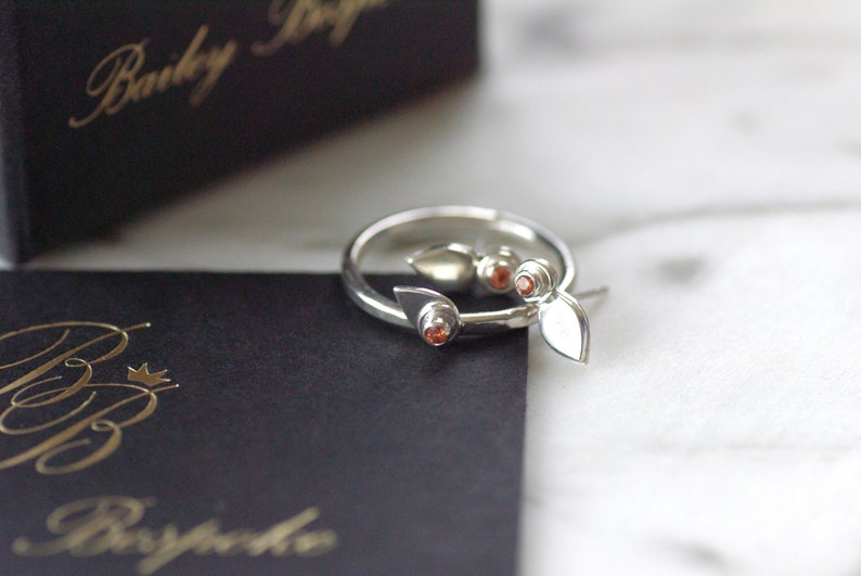 Orange Sapphire Ring Silver Petal Ring Hammered Ring Band Deep Orange Sapphire Sterling Silver Ring September Birthstone Ring