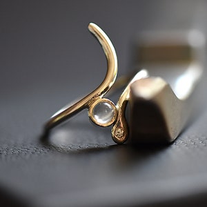 Moonstone Snake Wrap Ring • Sterling Silver Serpent Ring, Grey Moonstone Statement Ring, Mystical Boho Jewellery, Sculptural Design