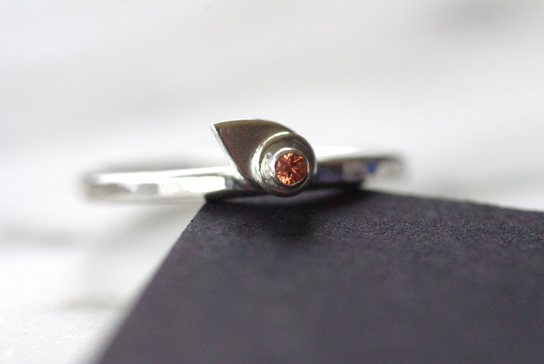 Orange Sapphire Ring Silver Petal Ring Hammered Ring Band Deep Orange Sapphire Sterling Silver Ring September Birthstone Ring