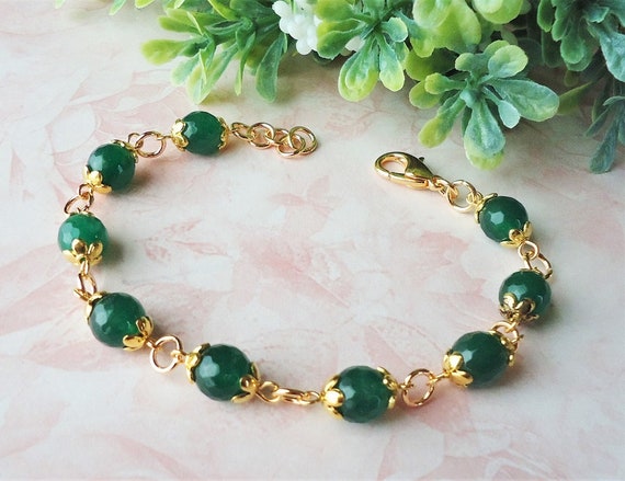 Emerald Green Jade Gemstone Bracelet: Bridal Statement Jewelry
