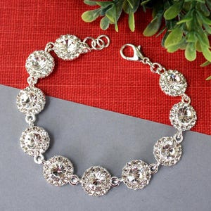 Silver Crystal Rhinestone Tennis Bracelet: Bridal Statement Jewelry, Handmade