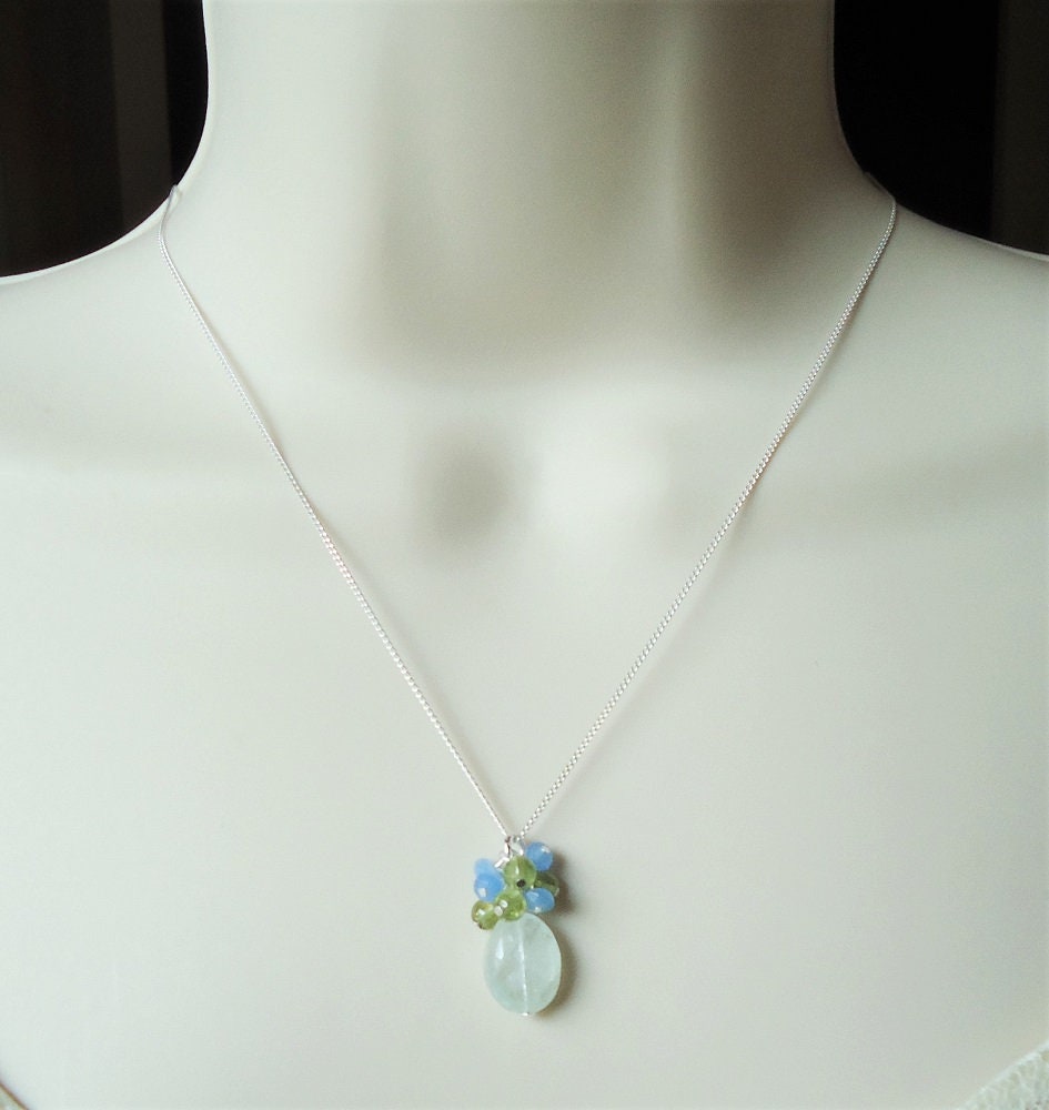 Collier En Argent 925 Avec Aigue-marine Naturelle, Péridot Et Tanzanite - Rose-Mimosa