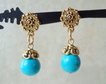 Pendientes colgantes de turquesa azul: joyería nupcial, regalo, hechos a mano