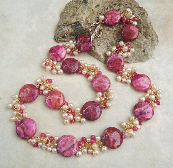 Set Collana E Orecchini In Giada Naturale Multicolore - Perle - Foto 10