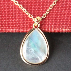 Mother of Pearl Pendant Necklace: Gold Filled Chain, Ivory MOP Bridal Statement Jewelry, Handmade