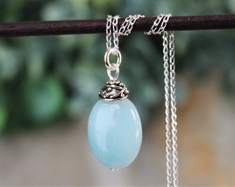 Peruvian blue opal Gemstone Pendant Necklace.Gold.Chain.Statement.Silver.Bridal.Bridesmaid.Bohemian.Layering.Healing Stone.Gift.Handmade.