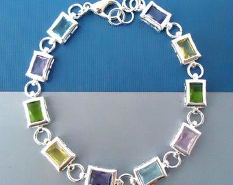 Multi-color Crystal Rhinestone Bracelet: Silver Tennis  display picture 2