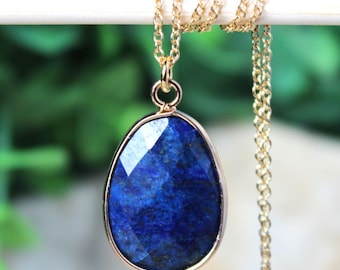 Lapis lazuli gold filled hanger: marineblauwe edelsteen, statement bruidssieraden, cadeau, handgemaakt