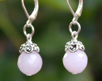 Rose Quartz Gemstone Dangle Earrings Gold Silver Pink Drop Bridal Statement Valentine Pastel Mother's Gift Handmade