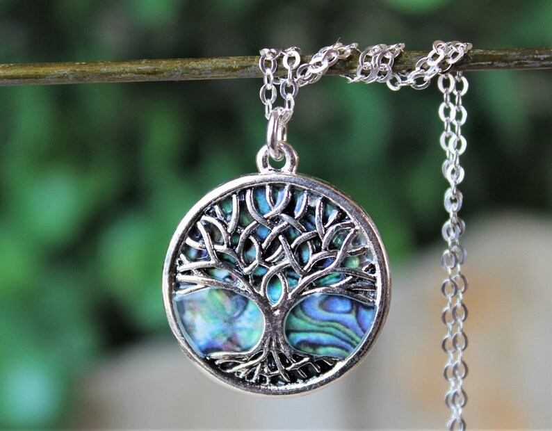 Tree of Life Pendant Necklace.Sterling Silver Chain.Abalone Shell.Metal.Silver.Judaica.Hanukkah.Bat-Mitzvah.Bridal.Bridesmaid.Gift.Handmade.