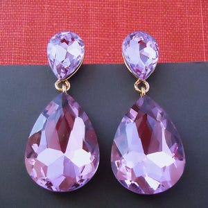 Large Lavender Amethyst Crystal Dangle Earrings Post Earrings Jeweled Crystal Purple Gold Bridal Statement Pink Rhinestone Gift Handmade