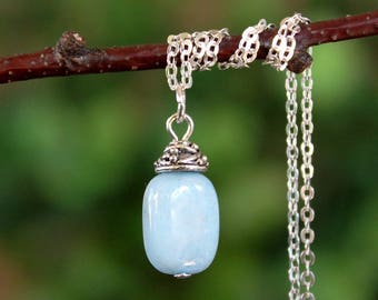 Aquamarine Stone Pendant Necklace Sterling Silver Chain Gold Statement Dainty Blue Bridal Gemstone Boho Layering Small Gift Handmade