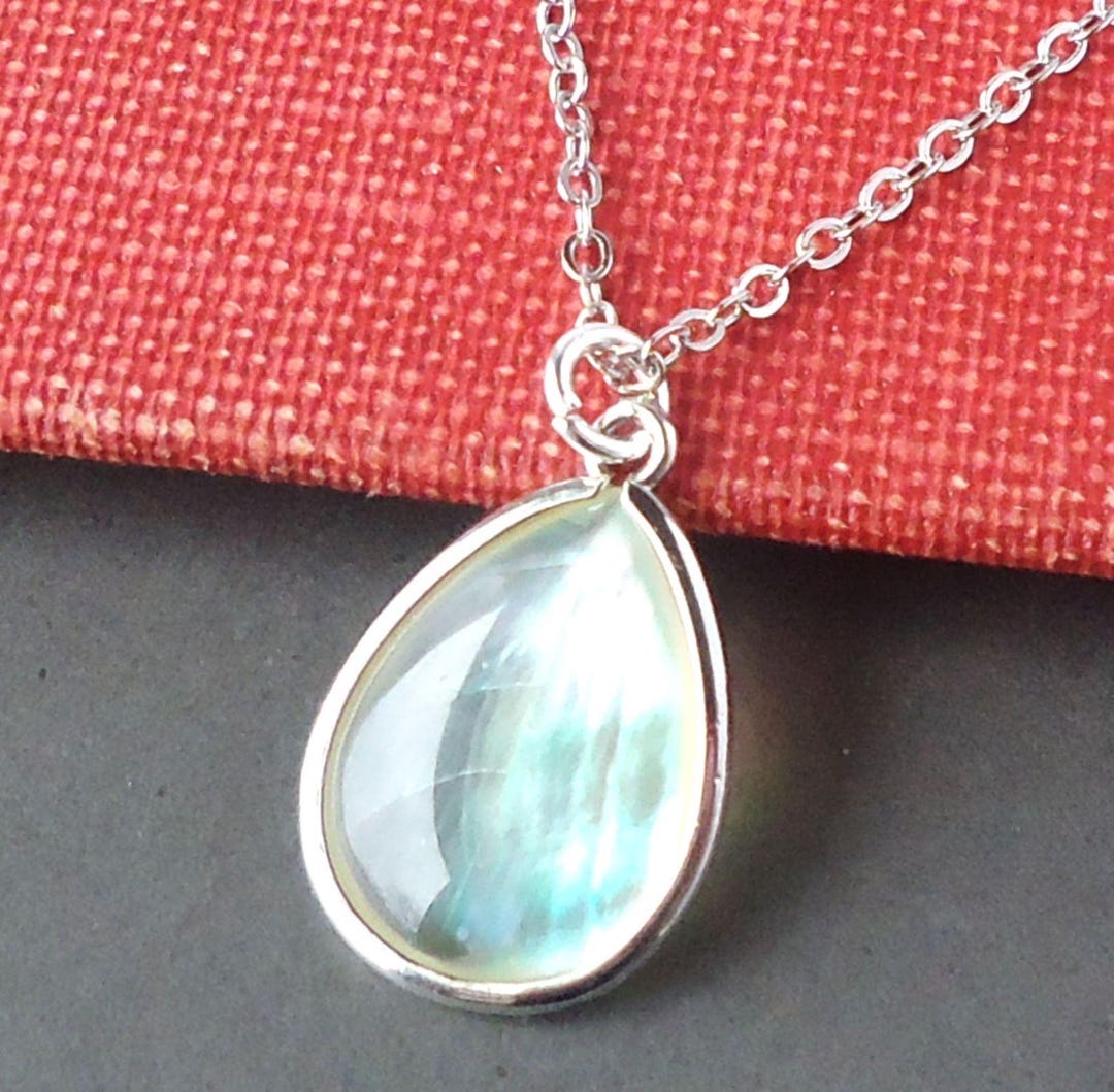 Mother of Pearl Pendant Necklace: Sterling Silver Chain, Bridal MOP ...