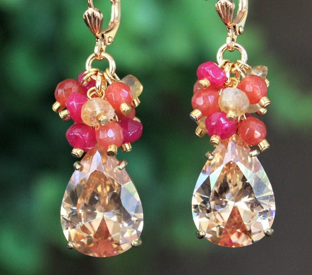 Swarovski Crystal Rhinestone Cluster Earrings: Jade Gemstone, Bridal ...