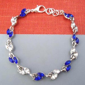 Pulsera de diamantes de imitación de cristal de zafiro azul: pulsera de tenis de plata, joyería nupcial, regalo, hecha a mano