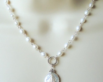 Keshi Münze Perle Anhänger Halskette: Braut Statement Schmuck, Geschenk, handgemacht