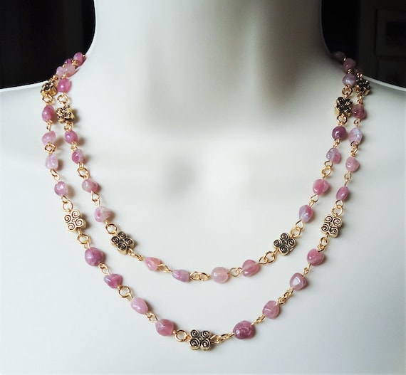 Double Strand Tourmaline Station Bead Necklace Gold-plated Sterling Silver Double Strand Tourmaline Station Bead Necklace Gold-plated Sterling Silver