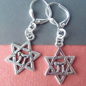 Star of David Chai Earrings: Silver Judaica Statement Jewelry, Handmade