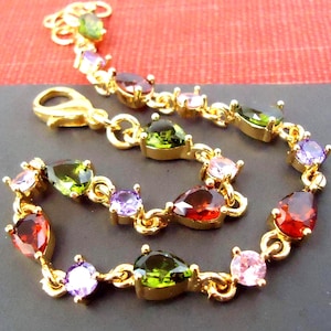 Pulsera de tenis de cristal multicolor: diamantes de imitación, joyería nupcial ajustable, hecha a mano