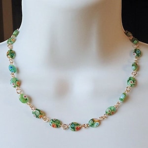 Artisan Green Glass Beaded Necklace Dangle Earrings Crystal Single Strand Gold Silver Statement Bridal Bridesmaid Floral Gift Handmade