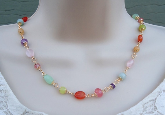 multi stone gold necklace
