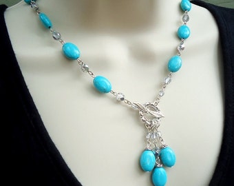 Blue Turquoise Lariat Necklace: Gemstone Statement Jewelry, Gift, Handmade
