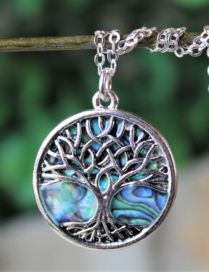 Tree of Life Pendant Necklace.Sterling Silver Chain.Abalone Shell.Metal.Silver.Judaica.Hanukkah.Bat-Mitzvah.Bridal.Bridesmaid.Gift.Handmade.