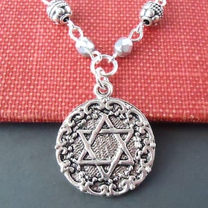 Silver Star of David Pendant Necklace: Crystal Accents, Judaica Statement Jewelry, Handmade