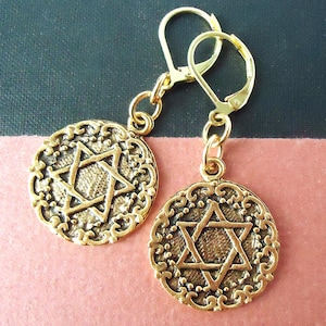Star of David Dangle Earrings, Metal Earrings, Jewish Star, Gold, Drop Earrings, Judaica, Hanukkah, Bat-Mitzvah, Gift, Handmade