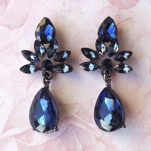 Marineblauwe kristallen hangoorbellen Jeweled Montana Blue statement bruids bruiloft formele strass cluster oorbellen cadeau handgemaakt