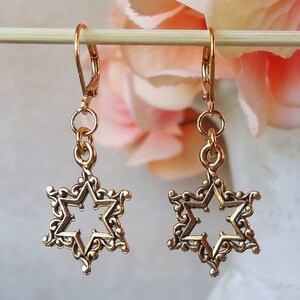 Star of David Dangle Earrings Metal Earrings Gold Drop Earrings Small Earrings Dainty Bridal Judaica Hanukkah Bat-Mitzvah Gift Handmade image 2