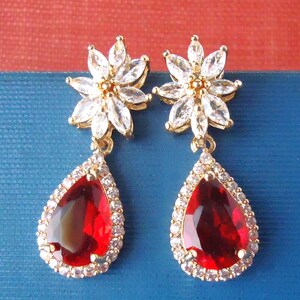 Rode granaatkristallen hangoorbellen: strass juwelen bruidsstatementsieraden, handgemaakt