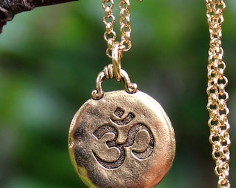 Ohm Pendant Necklace Sterling Silver Chain Gold Metal Silver Bridal Statement Spiritual Namaste Yoga Energy Love Birthday Gift Handmade