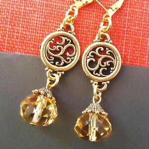 Citrine Dangle Earrings, Yellow Crystal Drop, Rhinestone, Metal, Gold, Silver, Statement, Bridal, Statement, Gift, Formal, Handmade