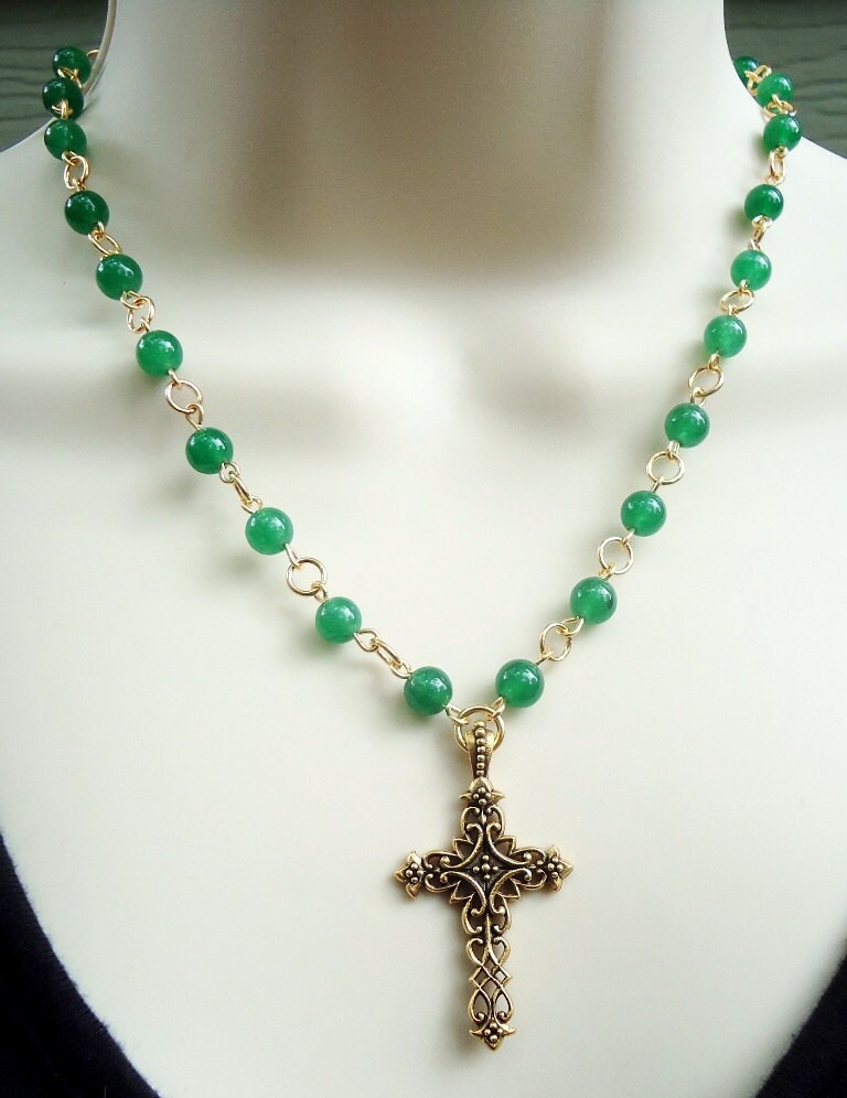 Cross Pendant.Cross Necklace.Green Jade Stone.Metal plate in | Etsy