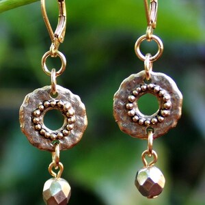 Hammered Gold Dangle Earrings Metal Earrings Crystal drop Bridal Mother&#39;s Valentine Holiday Gift Graduation Birthday Handmade