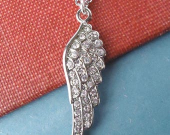 Swarovski Kristall Engel Flügel Anhänger Kette: Silber Kette, Braut Statement Schmuck, Geschenk, Handgemacht