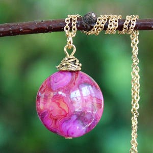 Pink Agate Stone Pendant Necklace Sterling Silver Chain Gold Statement Dainty Beadcap Bridal Mother&#39;s Boho Layering Healing Gift Handmade