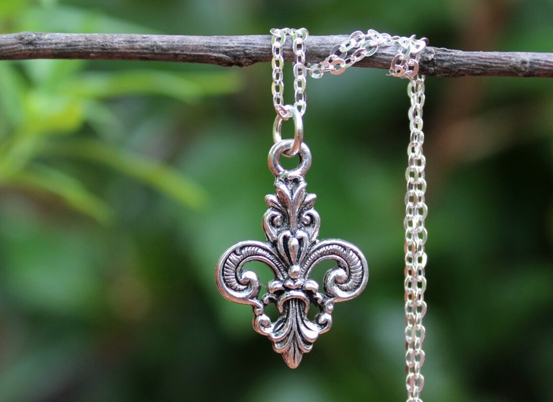 Fleur De Lis Pendant Necklace Sterling Silver Chain Metal Etsy